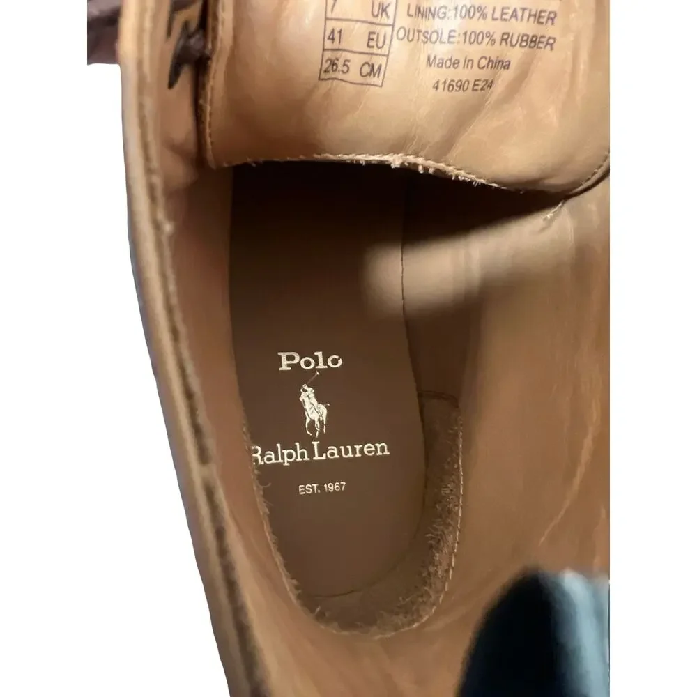 Polo Ralph Lauren Asher Wingtip Boots Mens 8 Brown Leather Brogue Dress
